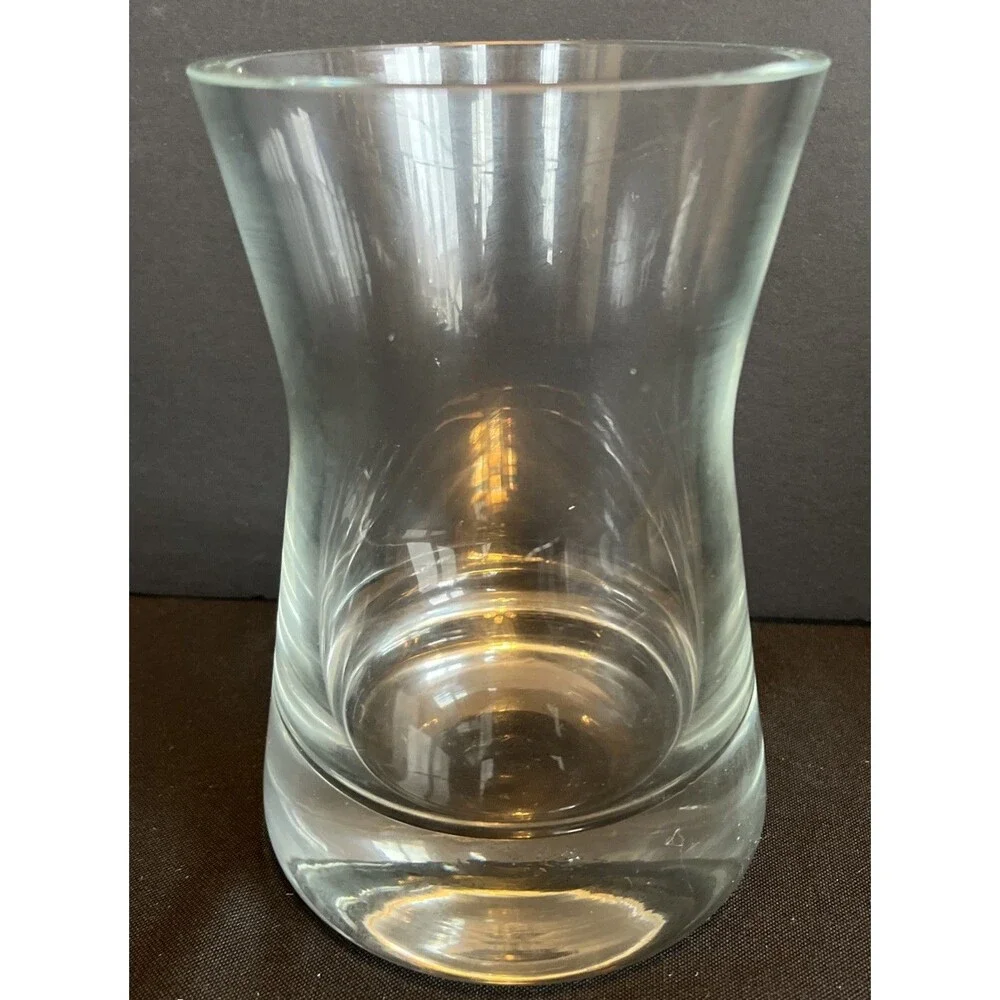 Elegant VTG Lead Crystal Vase with Hour Clock Look Heavy Thick Glass 6.5”X4.25”